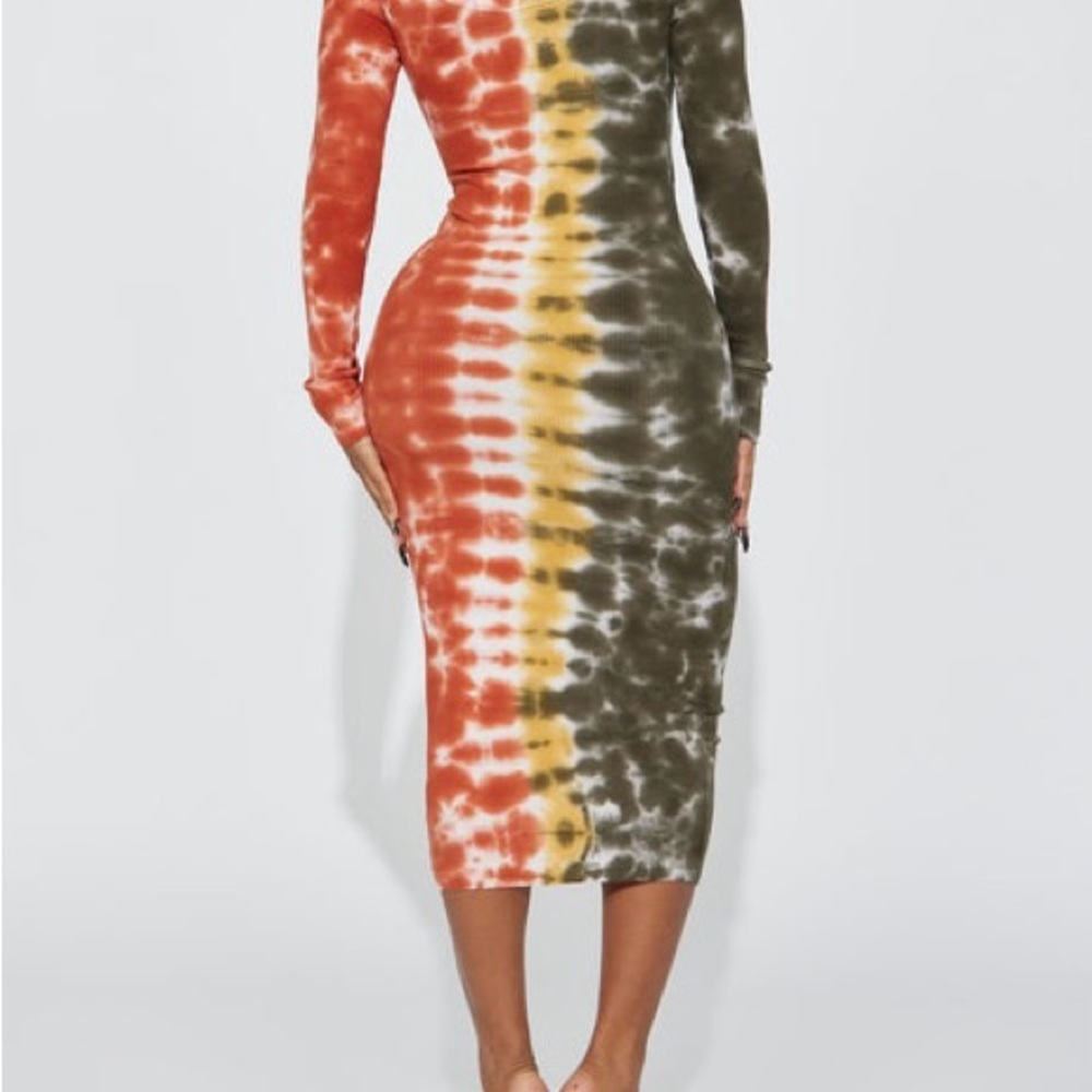 Orange and Green Bodycon Dress Long Sleeves for Night Out